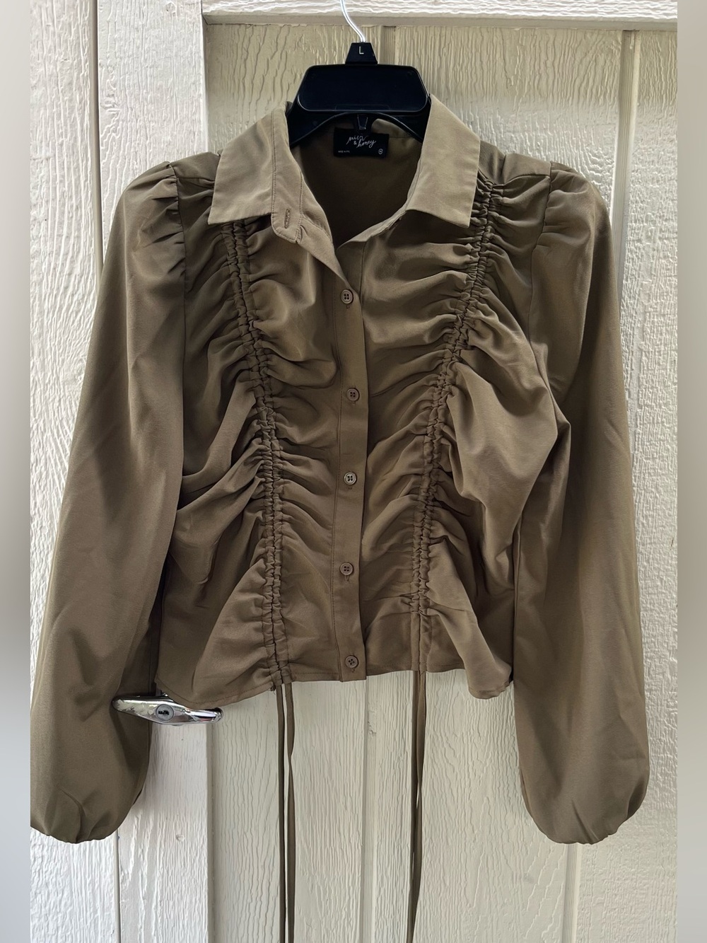 Ruffled Button-Front Blouse - Olive
